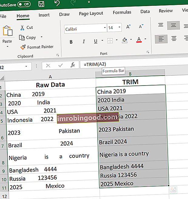 Perus Excel-kaavat aloittelijoille - TRIM-toiminto