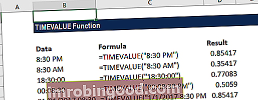 Funkcija TIMEVALUE - 1. piemērs