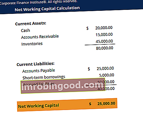 Screenshot šablony čistého pracovního kapitálu