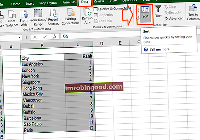 Aakkosjärjestys Excelissä - lajittele vaihe 2a