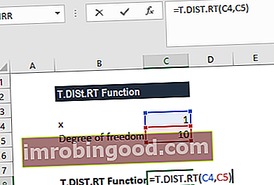 T.DIST.RT funkcija - 1 pavyzdys
