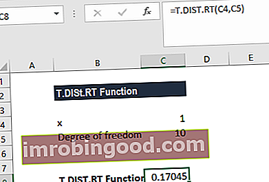 T.DIST.RT funkcija - 1.a piemērs